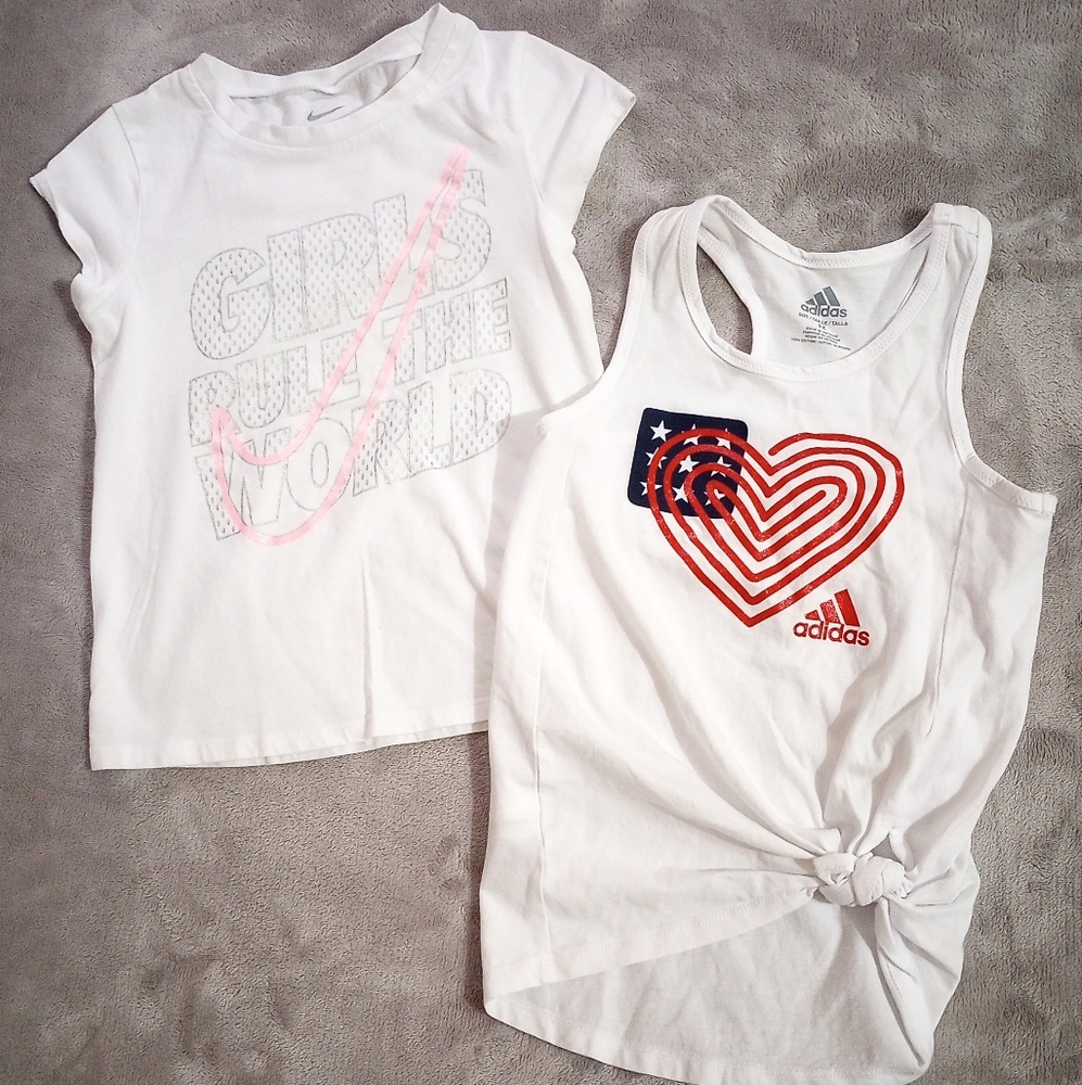 Nike Girls Rule The World Tee Adidas Racer back Tee Shirts 6X